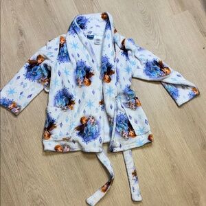 Disney Frozen Girl’s 4/5 Plush Bath Robe White & Blue with belt